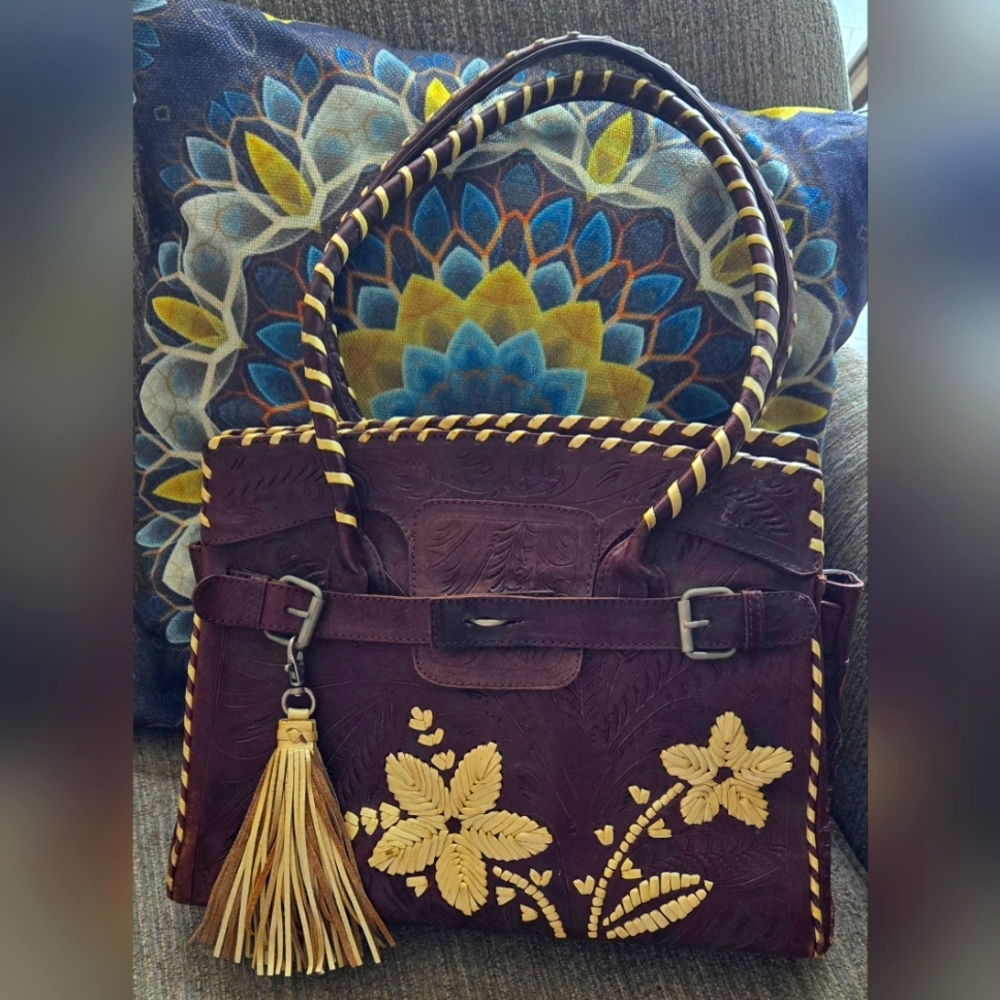 Leather Purse, Exquisitely detailed w/embossing and embroidery, One-of-a-Kind!